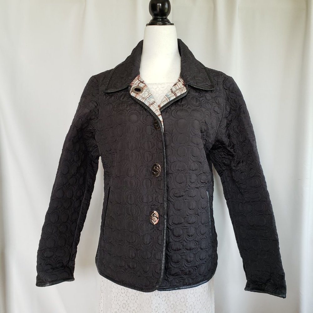BOURGEOIS petite Black quilted, plaid lined, toggle fastener jacket